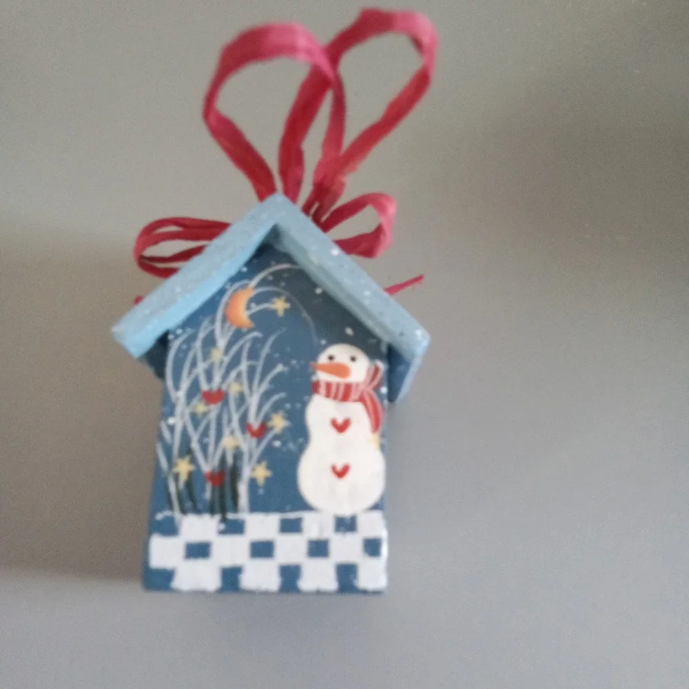 Vintage Christmas Birdhouse Ornaments Set of 4 Hand Painted Wood CCB-BRD Multi